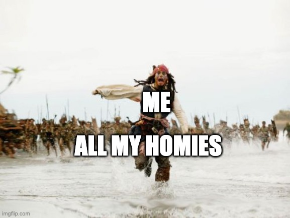 Jack Sparrow Being Chased | ME; ALL MY HOMIES | image tagged in memes,jack sparrow being chased | made w/ Imgflip meme maker