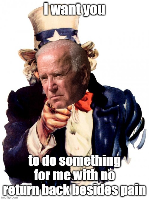 A well thought off summary of governments | I want you; to do something for me with no return back besides pain | image tagged in memes,uncle sam,government | made w/ Imgflip meme maker