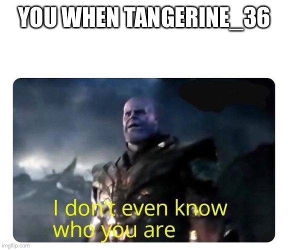 thanos I don't even know who you are | YOU WHEN TANGERINE_36 | image tagged in thanos i don't even know who you are | made w/ Imgflip meme maker