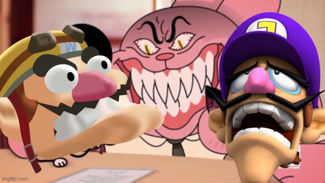 Richard gets revenge on Wario while Waluigi was watching in horror.mp3 | image tagged in wario dies,wario,waluigi,the amazing world of gumball,tawog | made w/ Imgflip meme maker