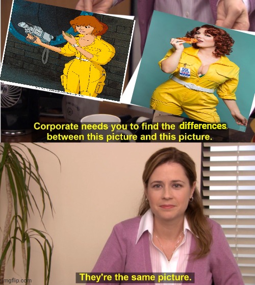 April o'Neil vs April o'Neil | differences | image tagged in memes,they're the same picture,hot,actress,april oneil | made w/ Imgflip meme maker