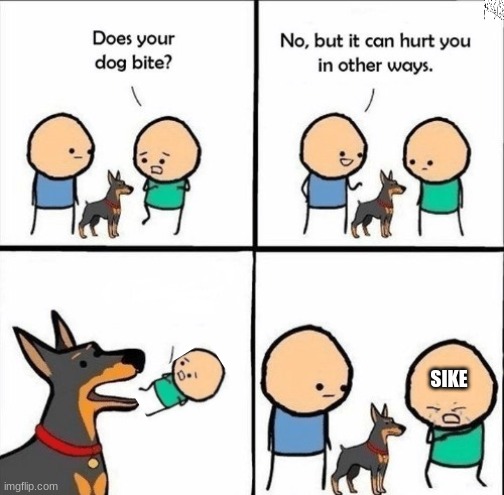 does your dog bite | SIKE | image tagged in does your dog bite | made w/ Imgflip meme maker