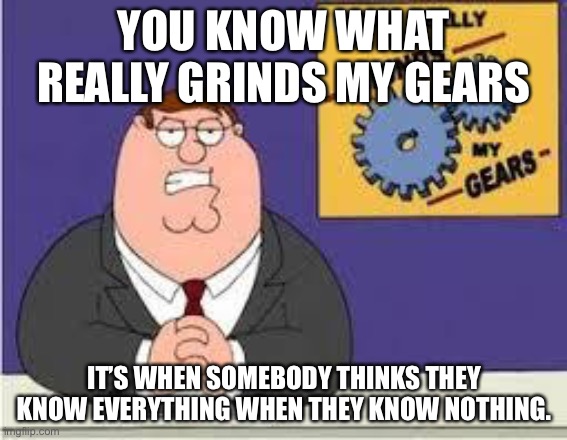 Have that happened to you before |  YOU KNOW WHAT REALLY GRINDS MY GEARS; IT’S WHEN SOMEBODY THINKS THEY KNOW EVERYTHING WHEN THEY KNOW NOTHING. | image tagged in you know what really grinds my gears | made w/ Imgflip meme maker