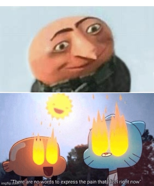 What happened to Gru? | image tagged in there are no words to express the pain that i feel right now,the amazing world of gumball,gru | made w/ Imgflip meme maker