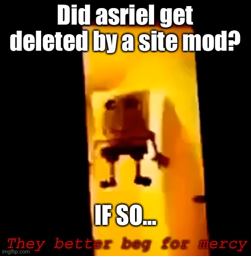 Yes | Did asriel get deleted by a site mod? IF SO…; They better beg for mercy | image tagged in ser donald | made w/ Imgflip meme maker