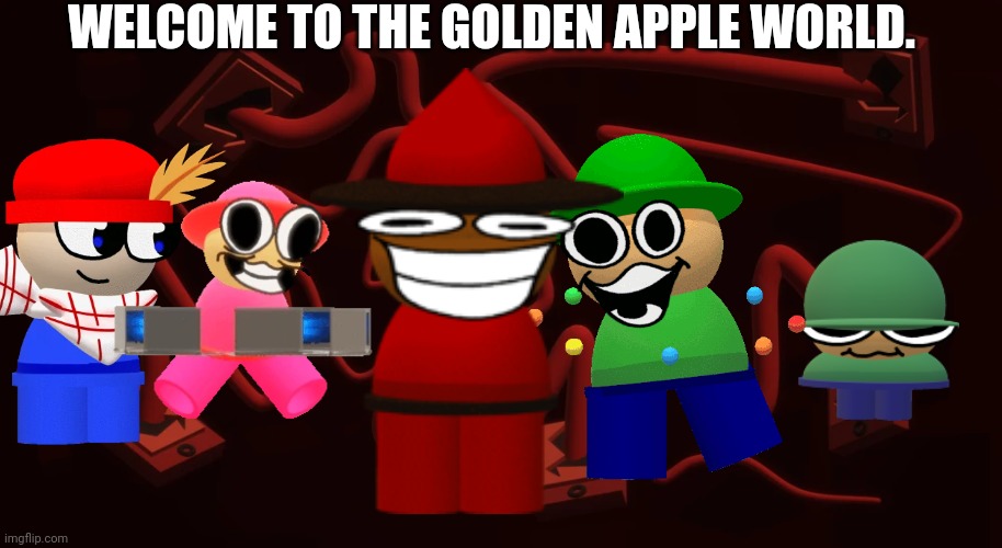 Applecore Expunged Background | WELCOME TO THE GOLDEN APPLE WORLD. | image tagged in applecore expunged background | made w/ Imgflip meme maker