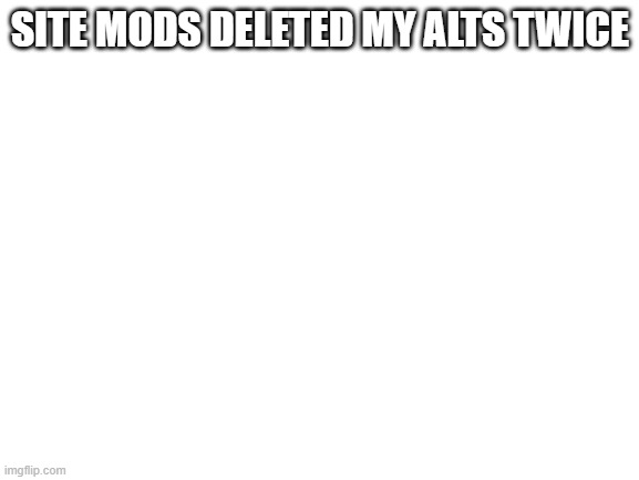 Blank White Template | SITE MODS DELETED MY ALTS TWICE | image tagged in blank white template | made w/ Imgflip meme maker
