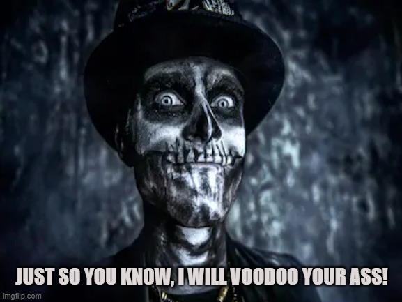 HEX | JUST SO YOU KNOW, I WILL VOODOO YOUR ASS! | image tagged in voodoo,magick,curse,hex,spell,voodoo doll | made w/ Imgflip meme maker