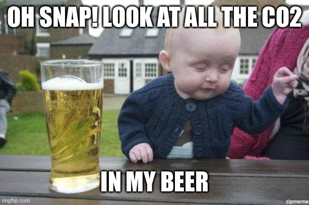 Drunk Baby | OH SNAP! LOOK AT ALL THE CO2 IN MY BEER | image tagged in drunk baby | made w/ Imgflip meme maker