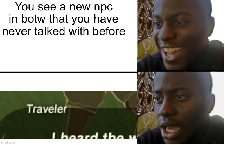 Disappointed Black Guy | You see a new npc in botw that you have never talked with before | image tagged in disappointed black guy,memes,funny,funny memes,botw,relatable | made w/ Imgflip meme maker