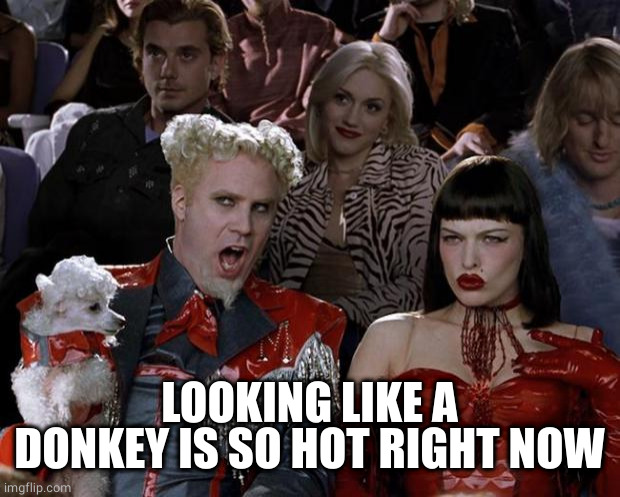 Mugatu So Hot Right Now Meme | LOOKING LIKE A DONKEY IS SO HOT RIGHT NOW | image tagged in memes,mugatu so hot right now | made w/ Imgflip meme maker