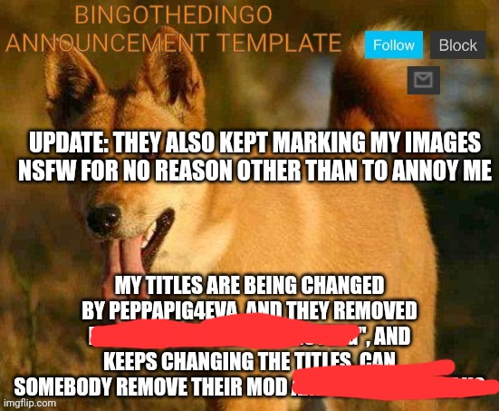 Good news! Peppa has been stopped | UPDATE: THEY ALSO KEPT MARKING MY IMAGES NSFW FOR NO REASON OTHER THAN TO ANNOY ME | made w/ Imgflip meme maker