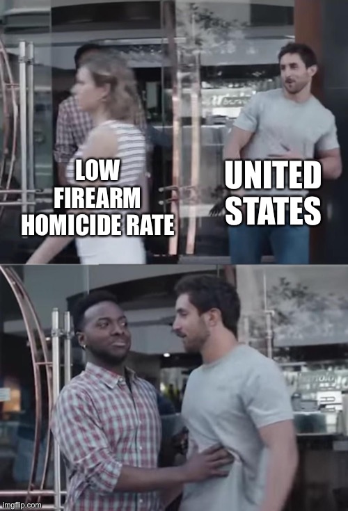 Black Crime | UNITED STATES; LOW FIREARM HOMICIDE RATE | image tagged in bro not cool | made w/ Imgflip meme maker