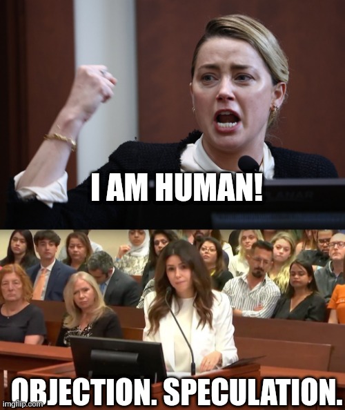 Amber Heard is human... | I AM HUMAN! OBJECTION. SPECULATION. | image tagged in funny | made w/ Imgflip meme maker
