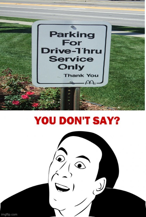 This sign is not required | image tagged in memes,you don't say,mcdonalds,drive thru,parking | made w/ Imgflip meme maker