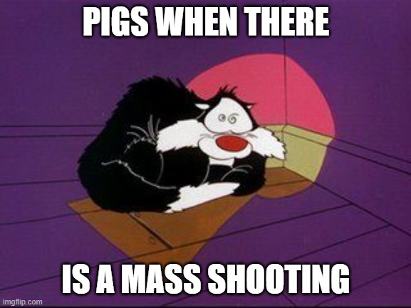 scardey cat | PIGS WHEN THERE; IS A MASS SHOOTING | image tagged in funny memes | made w/ Imgflip meme maker