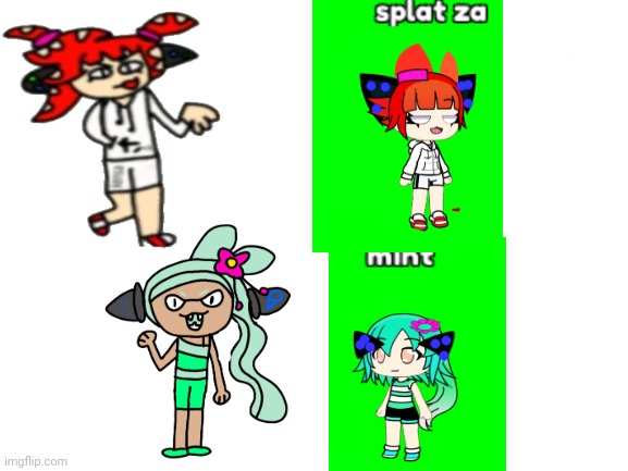 Mint and splatza remade terribly in gacha life ( why ) | image tagged in blank white template,gacha life,splatoon | made w/ Imgflip meme maker