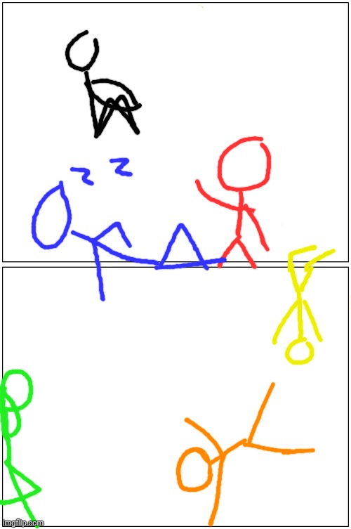 Stick figure mayhem (inspired by Alen Becker) | image tagged in memes,blank comic panel 1x2 | made w/ Imgflip meme maker