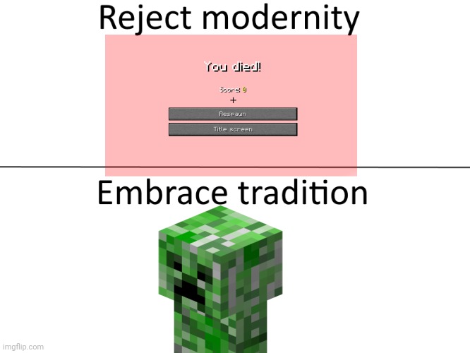 Clever title | image tagged in reject modernity embrace tradition,memes,minecraft,funny | made w/ Imgflip meme maker