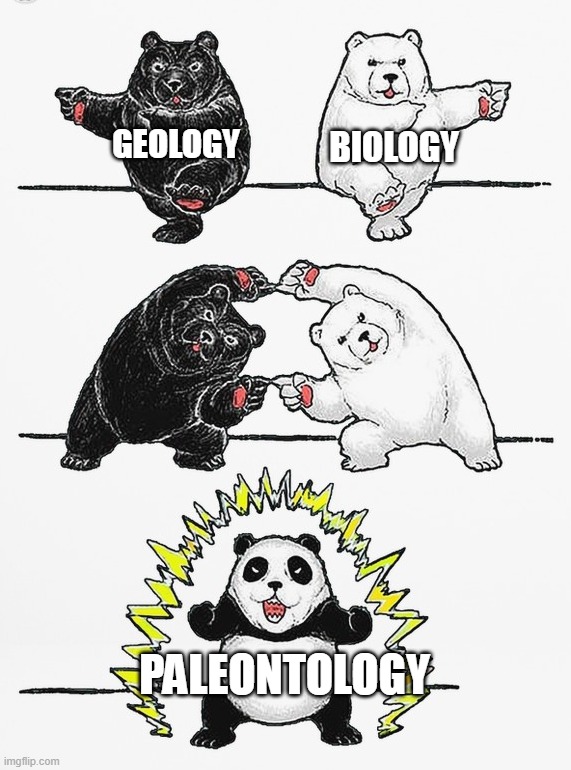 Panda Fusion | GEOLOGY; BIOLOGY; PALEONTOLOGY | image tagged in panda fusion | made w/ Imgflip meme maker