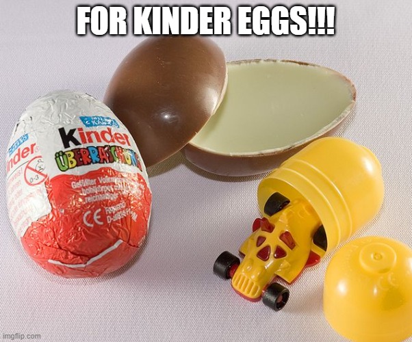 Kinder egg | FOR KINDER EGGS!!! | image tagged in kinder egg | made w/ Imgflip meme maker