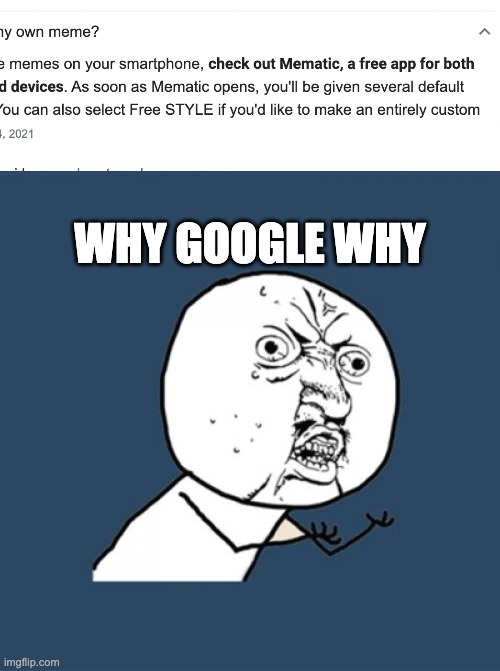 What about imgflip? | WHY GOOGLE WHY | image tagged in memes,y u no | made w/ Imgflip meme maker