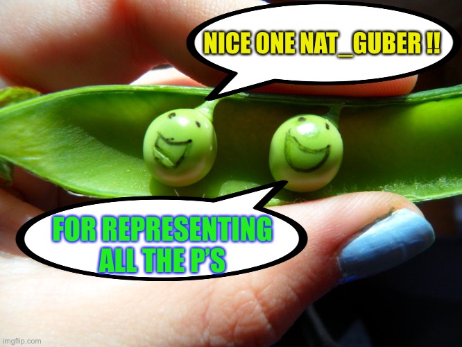 Peas in a pod | NICE ONE NAT_GUBER !! FOR REPRESENTING ALL THE P’S | image tagged in peas in a pod | made w/ Imgflip meme maker
