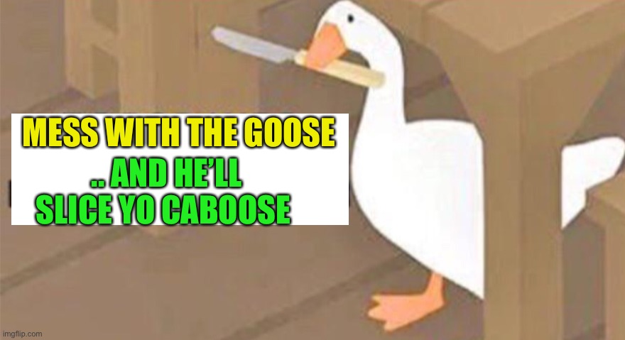 Untitled Goose Peace Was Never an Option | MESS WITH THE GOOSE .. AND HE’LL SLICE YO CABOOSE | image tagged in untitled goose peace was never an option | made w/ Imgflip meme maker