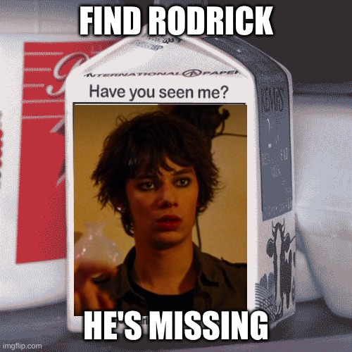 HAVE YOU SEEN RODRICK??? | FIND RODRICK; HE'S MISSING | image tagged in missing person,notmyrodrick,doawk,diary of a wimpy kid | made w/ Imgflip meme maker