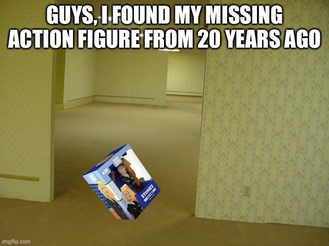 The Backrooms | GUYS, I FOUND MY MISSING ACTION FIGURE FROM 20 YEARS AGO | image tagged in the backrooms | made w/ Imgflip meme maker