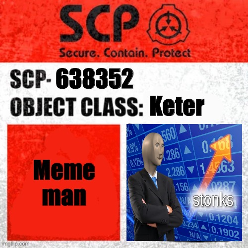 SCP Keter Class | 638352; Keter; Meme man | image tagged in scp keter class | made w/ Imgflip meme maker