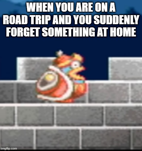 shocked king dedede | WHEN YOU ARE ON A ROAD TRIP AND YOU SUDDENLY FORGET SOMETHING AT HOME | image tagged in shocked king dedede | made w/ Imgflip meme maker