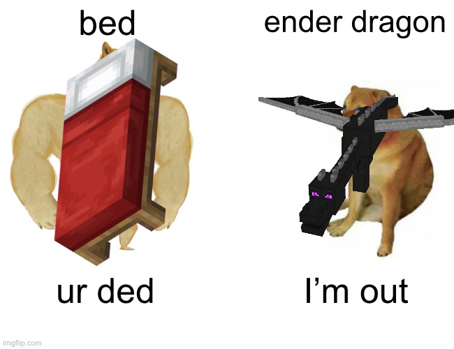 Buff Doge vs. Cheems Meme | bed ender dragon ur ded I’m out | image tagged in memes,buff doge vs cheems | made w/ Imgflip meme maker