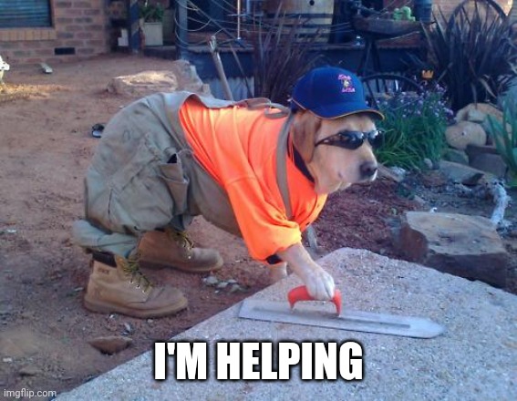 Construction dog | I'M HELPING | image tagged in construction dog | made w/ Imgflip meme maker
