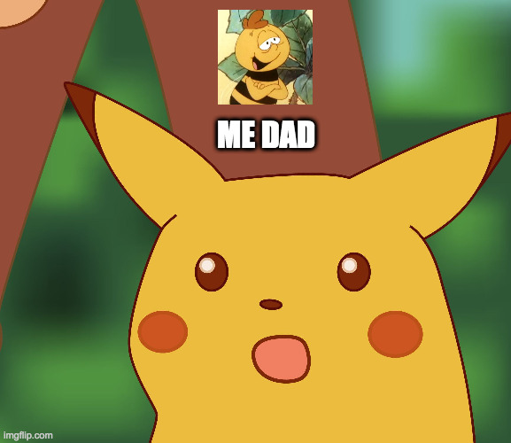 Surprised Pikachu wishes to announce in his perfect Yorkshire accent that his dad became famous in Maya the Bee series in '70s | ME DAD | image tagged in surprised pikachu hd | made w/ Imgflip meme maker