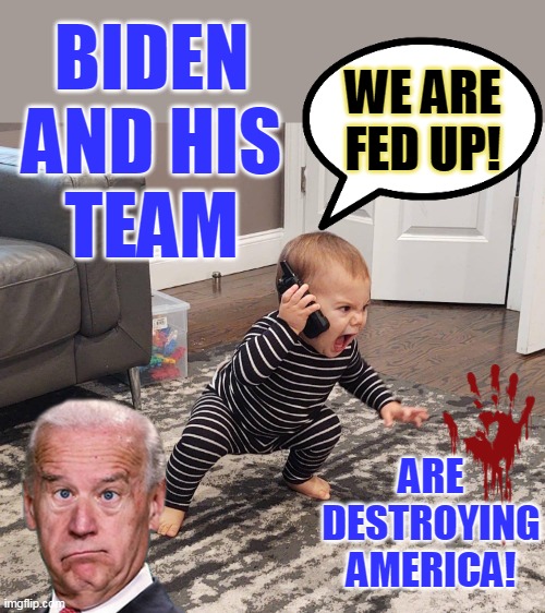 BIDEN
AND HIS
TEAM; WE ARE
FED UP! ARE DESTROYING
AMERICA! | made w/ Imgflip meme maker