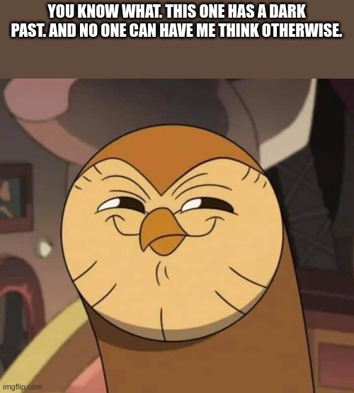 You can't prove me wrong | YOU KNOW WHAT. THIS ONE HAS A DARK PAST. AND NO ONE CAN HAVE ME THINK OTHERWISE. | image tagged in hooty like,the owl house | made w/ Imgflip meme maker