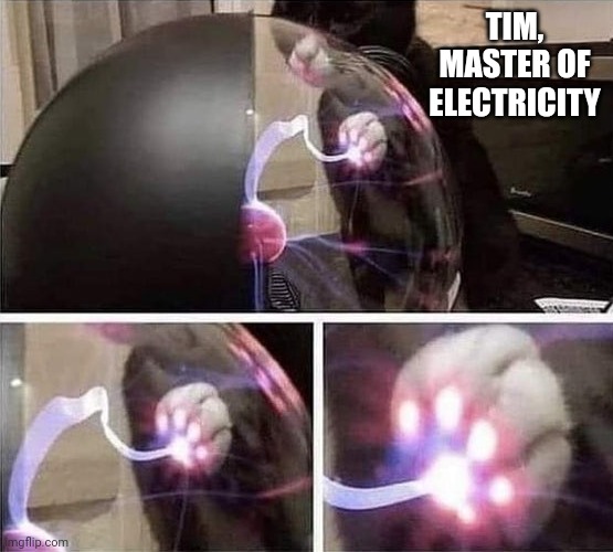 Electric cat | TIM, MASTER OF ELECTRICITY | image tagged in cat | made w/ Imgflip meme maker