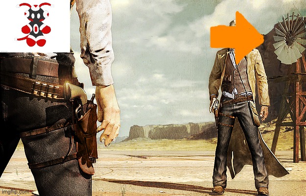 seen this thing around... could it dare challenge sidevote? | image tagged in cowboy gun showdown,sidevote | made w/ Imgflip meme maker