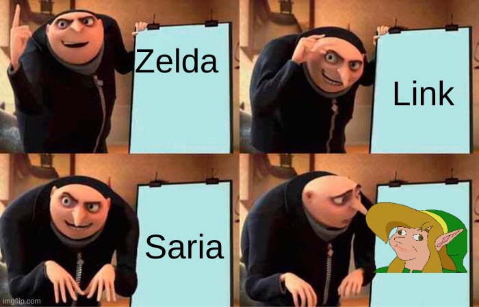 Gru's Plan Meme | Zelda; Link; Saria | image tagged in memes,gru's plan | made w/ Imgflip meme maker