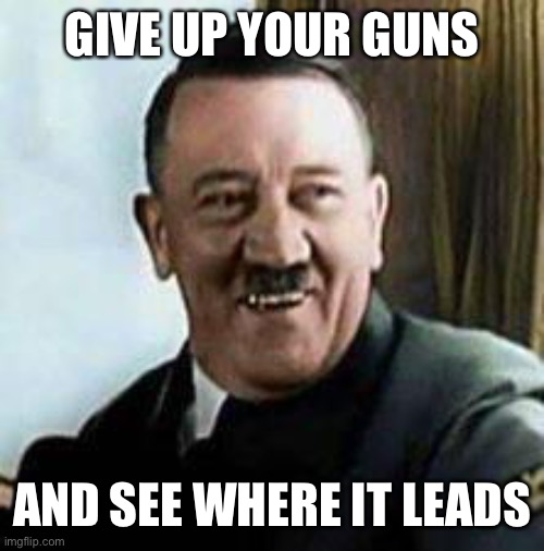Hitler, Stalin, Mao, Pol Pot, Castro/CheEach one killed more disarmed populace than all school shooters | GIVE UP YOUR GUNS AND SEE WHERE IT LEADS | image tagged in laughing hitler,gun control,disarmed populace,killed | made w/ Imgflip meme maker