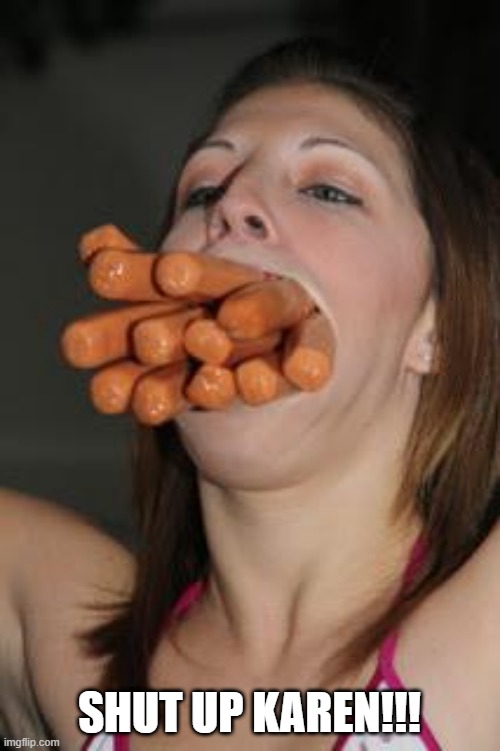 SHUT UP KAREN!!! | SHUT UP KAREN!!! | image tagged in hotdogs | made w/ Imgflip meme maker