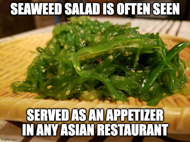 Seaweed Salad | SEAWEED SALAD IS OFTEN SEEN; SERVED AS AN APPETIZER IN ANY ASIAN RESTAURANT | image tagged in food,memes | made w/ Imgflip meme maker