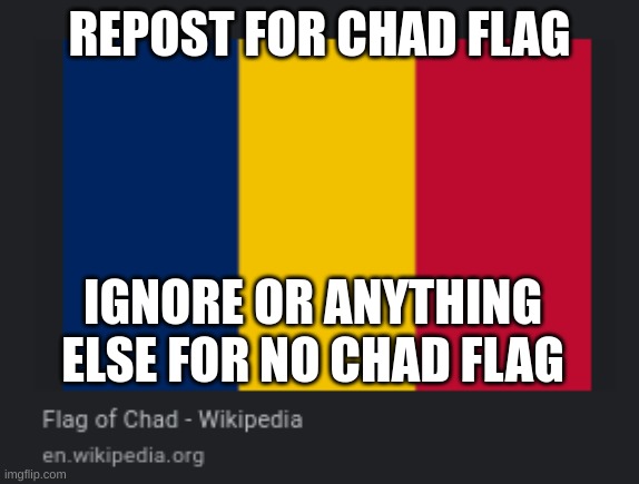 REPOST FOR CHAD FLAG; IGNORE OR ANYTHING ELSE FOR NO CHAD FLAG | made w/ Imgflip meme maker