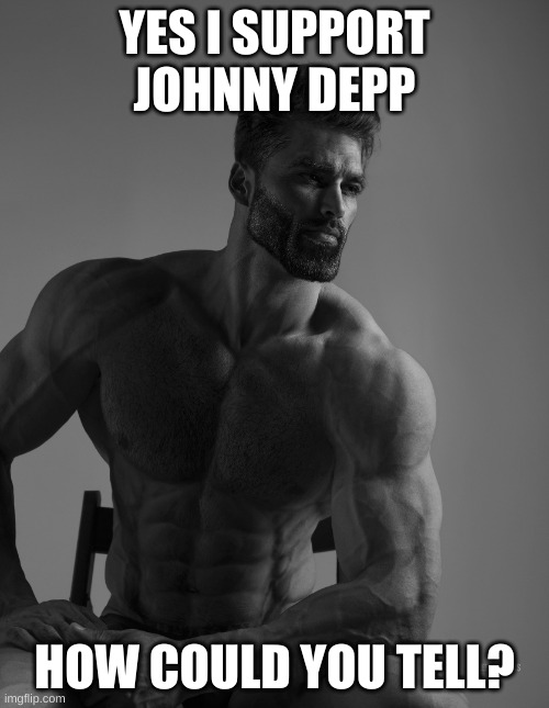 Depp > Heard | YES I SUPPORT JOHNNY DEPP; HOW COULD YOU TELL? | image tagged in giga chad | made w/ Imgflip meme maker