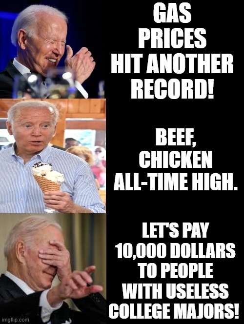 This Memorial Day! Every sane person knows Biden is an EPIC failure! Let's honor our heroes by never voting Democrat!! | LET'S PAY 10,000 DOLLARS TO PEOPLE WITH USELESS COLLEGE MAJORS! | image tagged in stupid people,stupid signs,morons,idiots,stupid liberals,joe biden | made w/ Imgflip meme maker
