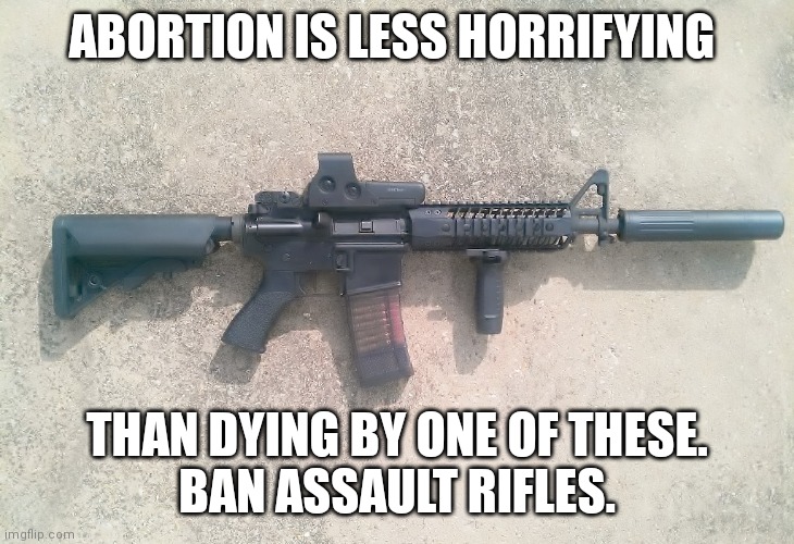 AR15 | ABORTION IS LESS HORRIFYING; THAN DYING BY ONE OF THESE.
BAN ASSAULT RIFLES. | image tagged in ar15 | made w/ Imgflip meme maker