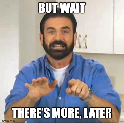 but wait there's more | BUT WAIT THERE’S MORE, LATER | image tagged in but wait there's more | made w/ Imgflip meme maker