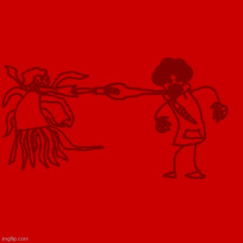 Genital guillotine and an un-named mutant fighting over a corpse in the fog. Again, taken by an anonymous survivor. | made w/ Imgflip meme maker