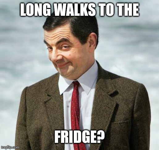 mr bean | LONG WALKS TO THE; FRIDGE? | image tagged in mr bean,fridge,long walks | made w/ Imgflip meme maker